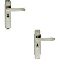 Loops 2x PAIR Line Detailed Handle on Bathroom Backplate 205 x 45mm Satin Nickel in Metallics