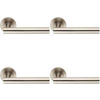 Loops 4x Straight Round Bar Handle on Round Rose Concealed Fix Satin Stainless Steel in Metallics