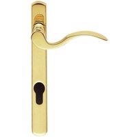 Loops Scroll Lever Door Handle on Lock Backplate Polished Brass 208 x 25mm in Metallics