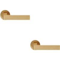 Loops 2x PAIR Straight Square Handle on Round Rose Concealed Fix Satin Brass in Metallics