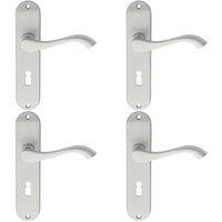 Loops 4x PAIR Curved Handle on Chamfered Lock Backplate 180 x 40mm Satin Chrome