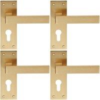 Loops 4x PAIR Straight Square Handle on Euro Lock Backplate 150 x 50mm Satin Brass in Metallics