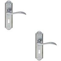Loops 2x PAIR Curved Door Handle Lever on Lock Backplate 180 x 45mm Satin Chrome