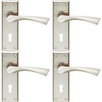 Loops 4x PAIR Angular Lever on Lock Backplate Door Handle 150 x 50mm Satin Nickel in Metallics