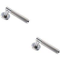 Loops 2x PAIR Knurled Grip Round Bar Handle on Round Rose Concealed Fix Satin Nickel in Metallics