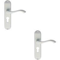 Loops 2x PAIR Curved Handle on Chamfered Euro Lock Backplate 180 x 40mm Satin Chrome