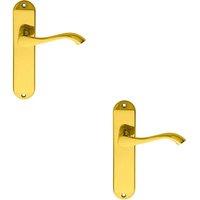 Loops 2x PAIR Curved Handle on Chamfered Latch Backplate 180 x 40mm Polished Brass in Metallics
