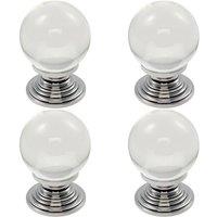 Loops 4x Crystal Ball Cupboard Door Knob 34mm Diameter Clear Translucent & Chrome