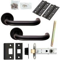 Loops Door Handle & Latch Pack Matt Black Curved Safety Lever Screwless Round Rose