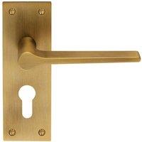 Loops PAIR Flat Straight Lever on Slim Euro Lock Backplate 150 x 50mm Antique Brass in Metallics