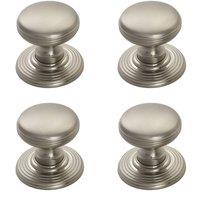 Loops 4x Smooth Ringed Cupboard Door Knob 35mm Dia Satin Nickel Cabinet Handle in Metallics