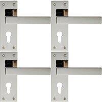 Loops 4x PAIR Straight Square Lever on Euro Lock Backplate 150 x 50mm Polished Nickel in Metallics