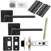 Loops Door Handle & Latch Pack Matt Black Straight Flat lever Screwless Square Rose
