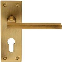 Loops PAIR Straight Bar Lever on Slim Euro Lock Backplate 150 x 50mm Antique Brass in Metallics