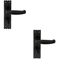 Loops 2x PAIR Creased Style Lever on Slim Bathroom Backplate 156 x 38mm Black Antique
