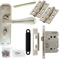 Loops Door Handle & Bathroom Lock Pack Satin Chrome Heavy Duty Prism Thumb Backplate