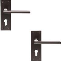 Loops 2x PAIR Straight Bar Handle on Slim Euro Lock Backplate 150 x 50mm Matt Bronze