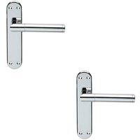 Loops 2x Round Bar Lever on Latch Backplate Door Handle 180 x 40mm Polished Chrome