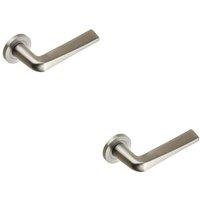 Loops 2x PAIR Chunky Flat Tapered Bar Handle on Round Rose Concealed Fix Satin Steel in Metallics