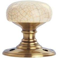 Loops Porcelain Mushroom Door Knob - Ivory Crackle Glaze & Florentine Bronze