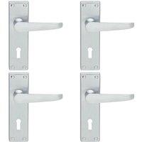 Loops 4x PAIR Victorian Flat Lever on Lock Backplate Handle 150 x 42mm Satin Chrome