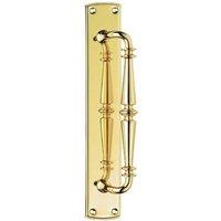 Loops Cranked Ornate Door Pull Handle 380 x 65mm Backplate Polished Brass in Metallics