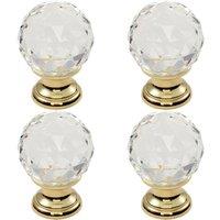 Loops 4x Faceted Crystal Cupboard Door Knob 25mm Dia Polished Brass Cabinet Handle in Metallics