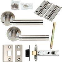 Loops Door Handle & Latch Pack Polished & Satin Steel Mounted Bar Screwless Rose in Metallics