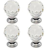 Loops 4x Faceted Crystal Cupboard Door Knob 35mm Dia Polished Chrome Cabinet Handle