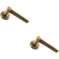 Loops 2x PAIR Straight Rounded Handle on Round Rose Concealed Fix Antique Brass in Metallics