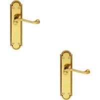 Loops 2x PAIR Reeded Scroll Lever on Shaped Latch Backplate 205 x 49mm Polished Brass in Metallics