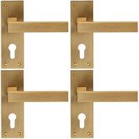 Loops 4x PAIR Straight Square Handle on Euro Lock Backplate 150 x 50mm Antique Brass in Metallics