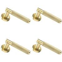 Loops 4x PAIR Knurled Grip Round Bar Handle on Round Rose Concealed Fix Satin Brass in Metallics