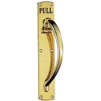 Loops Curved Right Handed Door Pull Handle Engraved with 'Pull' Polished Brass in Metallics