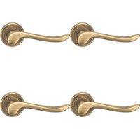 Loops 4x PAIR Scroll Shaped Lever Handle on Round Rose Concealed Fix Antique Brass in Metallics