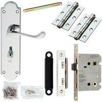 Loops Door Handle & Bathroom Lock Pack Chrome Victorian Scroll 205 x 49mm Backplate