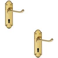 Loops 2x PAIR Victorian Upturned Handle on Lock Backplate 168 x 47mm Polished Brass in Metallics