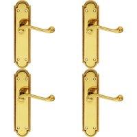 Loops 4x PAIR Reeded Scroll Lever on Shaped Latch Backplate 205 x 49mm Polished Brass in Metallics