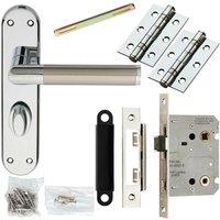 Loops Door Handle & Bathroom Lock Pack Chrome & Satin Nickel Modern Flat Backplate in Metallics