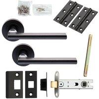 Loops Door Handle & Latch Pack Matt Black Plinth Mounted Bar Screwless Round Rose