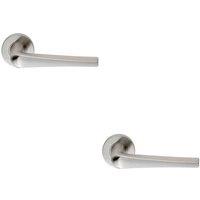 Loops 2x PAIR Straight Flat Topped Bar Handle on Round Rose Concealed Fix Satin Steel in Metallics