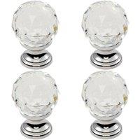 Loops 4x Faceted Crystal Cupboard Door Knob 31mm Dia Polished Chrome Cabinet Handle