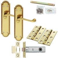 Loops Door Handle & Latch Pack Brass Slim Victorian Scroll Lever Reeded Backplate in Metallics