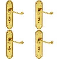 Loops 4x PAIR Reeded Scroll Lever on Shaped Bathroom Backplate 205 x 49mm Brass in Metallics
