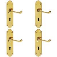 Loops 4x PAIR Victorian Scroll Handle on Lock Backplate 205 x 49mm Polished Brass in Metallics