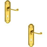 Loops 2x PAIR Reeded Scroll Handle on Shaped Lock Backplate 205 x 49mm Polished Brass in Metallics