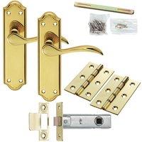 Loops Door Handle & Latch Pack Brass Modern Scroll Curved Lever Ornate Backplate in Metallics