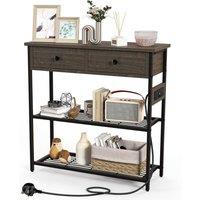 Costway Entryway Table Narrow Console Table Buffet Side Table w/ Charging Station in Grey