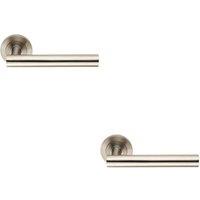 Loops 2x Straight Round Bar Handle on Round Rose Concealed Fix Satin Stainless Steel in Metallics
