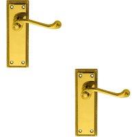 Loops 2x PAIR Reeded Design Scroll Lever on Latch Backplate 150 x 48mm Polished Brass in Metallics